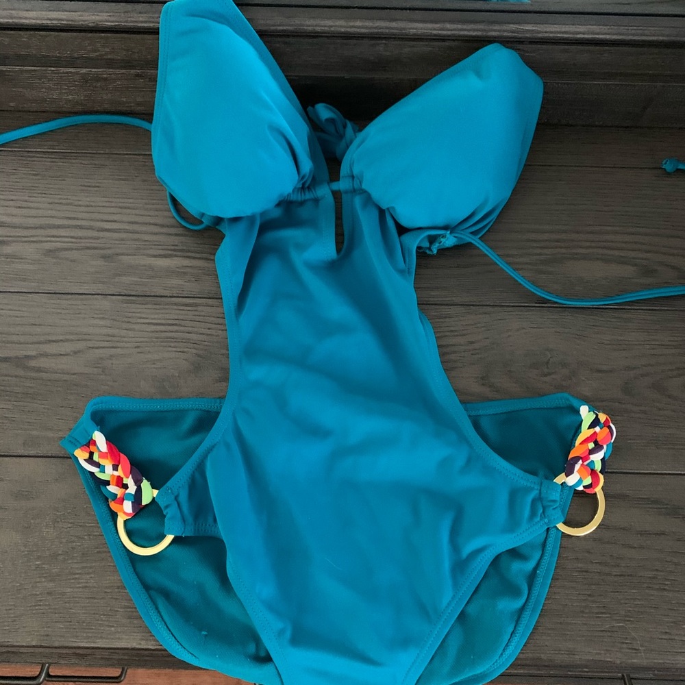 One piece monokini teal bathing suit